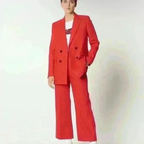 SANDRO Billy Double Breasted Swiss Dot Blazer in Red Size Xtra Small - Picture 11 of 12